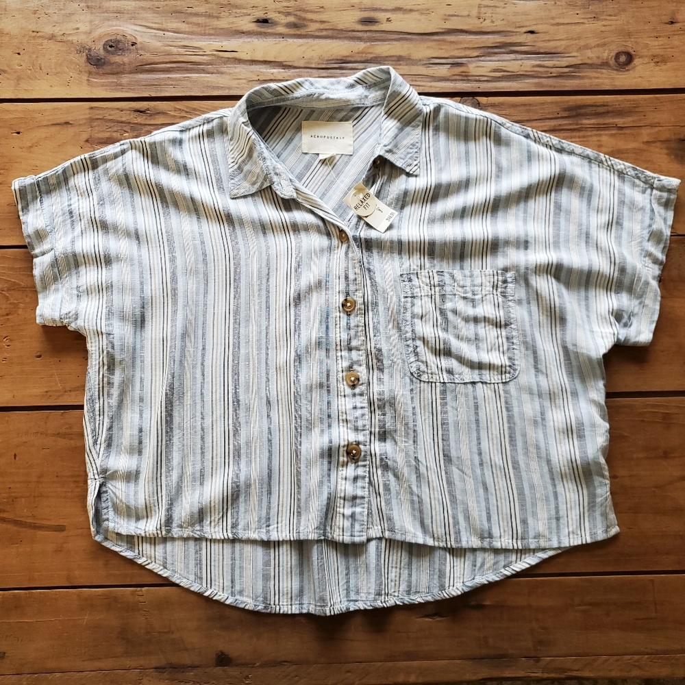 aeropostale Striped Short Sleeve Relaxed Fit Top Size Large
